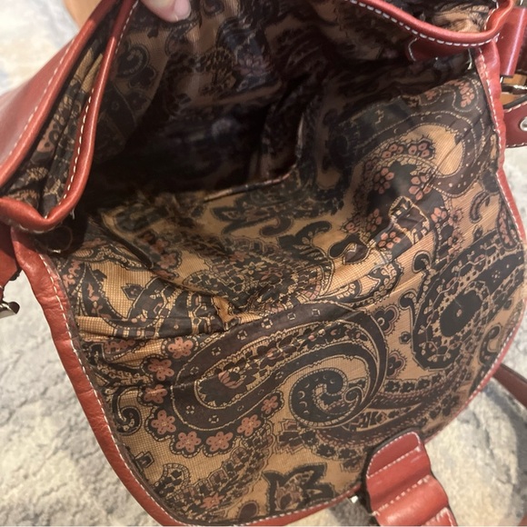 VTG BELLE ROSE LEATHER 2-SECTION FLAP CROSSBODY SHOULDER BAG Red - Picture 12 of 12